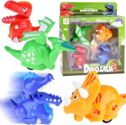 Set di dinosauri a rotelle 4 pz con meccanismo a pressione