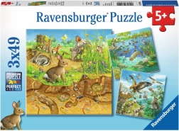 Puzzle Animali nei Loro Habitat 3x49 Pezzi