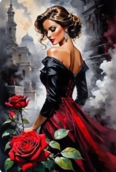 Pittura diamantata donna con rose in città 30 × 40 cm