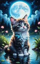 Pittura Diamante Gatto presso lo stagno 30x40 cm