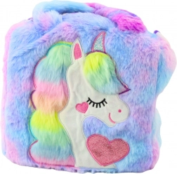 Borsa in peluche colorata con unicorno