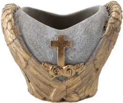 Vaso cimiteriale in cemento a forma di cuore grigio-oro 21 × 14,5 × 17,5 cm