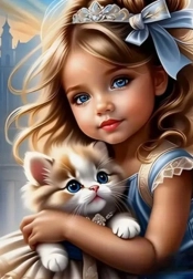 Pittura diamantata Ragazza con gatto 30x40cm