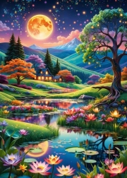 Puzzle Paesaggio Notturno con Luna Piena 500 Pezzi