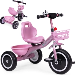 Triciclo per bambini con manopole antiscivolo, campanello e cestino, rosa ECOTOYS