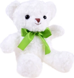 Orsetto di peluche bianco con fiocco verde 30 cm
