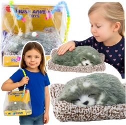 Husky che dorme sul cuscinetto con morbida pelliccia e suoni, borsa portatile