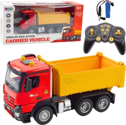Modello specchio camion RC con cassone ribaltabile in giallo e rosso