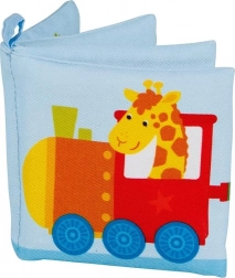 Libricino frusciante in cotone con squeaker – trenino