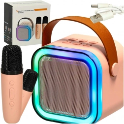 Set karaoke con altoparlante Bluetooth, 2 microfoni wireless e illuminazione LED 6 W – rosa