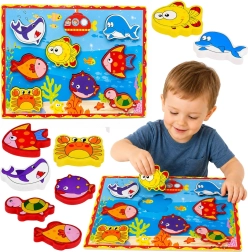 Set da pesca magnetico in legno con animali marini e canna da pesca