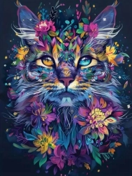 Pittura con diamanti – ritratto floreale di gatto 30 × 40 cm