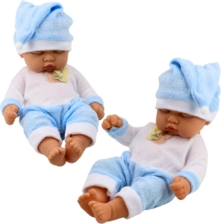 Bambola Bambino Addormentato in Pigiama Blu con Cappellino