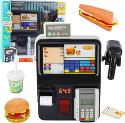 Cassa self-service per bambini con terminale e scanner – set FAST FOOD con luci e suoni
