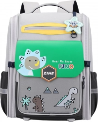Zaino scolastico con motivo di dinosauri con fascia toracica verde-grigio 21L