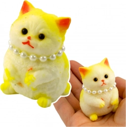 morbido antistress squishy gattino con perline, bianco‑giallo 7,5 cm