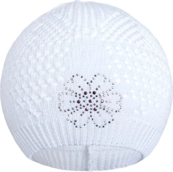 Cappellino lavorato a maglia con fiorellino bianco