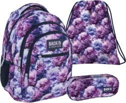 Set scolastico BackUP Violet Flowers 3 in 1 – zaino, astuccio e sacca