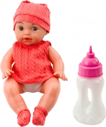 Bambola di stoffa con bottiglia 30 cm, effetti sonori, abbigliamento rosa