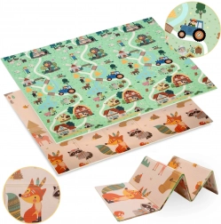 Tappetino gioco pieghevole in schiuma XPE 180 × 200 cm bifacciale foresta e villaggio Humbi