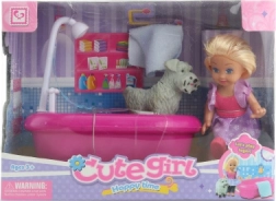 Bambola con vaschetta e cagnolino per bambini