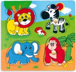 Puzzle in legno safari con animali con pomelli 22 × 22 cm