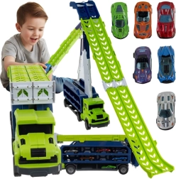 Camion con scivolo e 6 macchinine in metallo