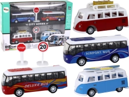 Set di giocattoli: camper e autobus con meccanismo a retrocarica 1:87, 4 pezzi