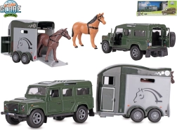 Kids Globe Farming Land Rover con rimorchio per cavalli pull-back