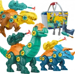 WOOPIE dinosauri da assemblare 3 pezzi in valigetta con trapano e cacciavite