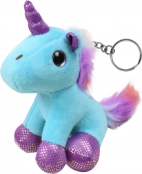 Portachiavi Unicorno in Peluche Blu 12cm con Anello in Metallo