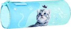 Astuccio cilindrico blu con gattino