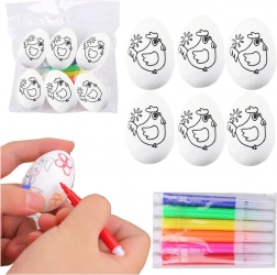 Uova di Pasqua in polistirene da dipingere con pennarelli, motivo gallinella, 6 pz