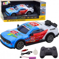 Auto da corsa telecomandato con LED e vapore acqueo, blu 1:22