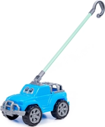 Macchinina blu da traino con manico per bambini