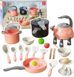 Grande set da cucina per bambini con pentole e accessori, rosa, 32 pezzi