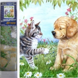 Pittura diamantata Cucciolo e gattino 30 × 40 cm