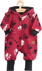 Tutina in cotone per neonati con cappuccio e orecchiette NEW BABY Paw, rosa scuro