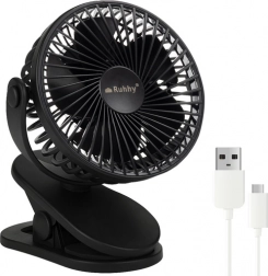 Ventilatore da tavolo wireless Ruhhy con USB-C e clip - nero