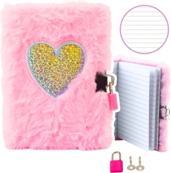 Diario di peluche con lucchetto, cuore rosa A6, 80 fogli