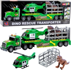 Camion di salvataggio con elicottero e gabbia per dinosauro, verde