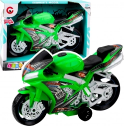 Moto da corsa con effetti luminosi e sonori, giocattolo verde