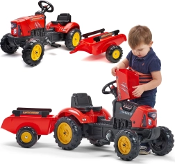 Trattore a pedali per bambini FALK Red Supercharger con rimorchio rimovibile