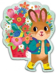 Puzzle Mudpuppy con augurio – coniglietto con bouquet