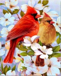 Pittura diamantata uccellini sul ramo 30 × 40 cm