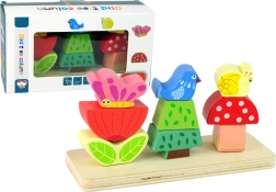 Puzzle in legno fiore, farfalla e uccello