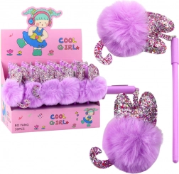 Lunga penna gel con pompon viola