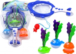 Giochi da bagno 2in1: retino squalo e canestro con pesciolini e alghe
