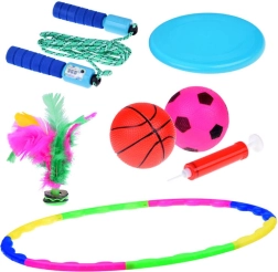 Set sportivo 5 in 1 per bambini – hula hoop, frisbee, corda per saltare, palline e volano con piume