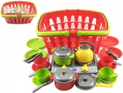 Set da cucina con cestino della spesa in plastica
